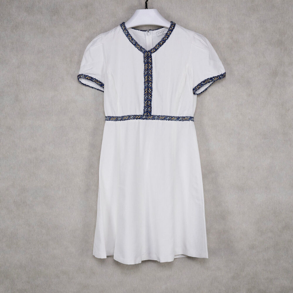 Sandro Women Reyan Tweed Trim Dress White Size 36/S or 4US - Picture 3 of 8